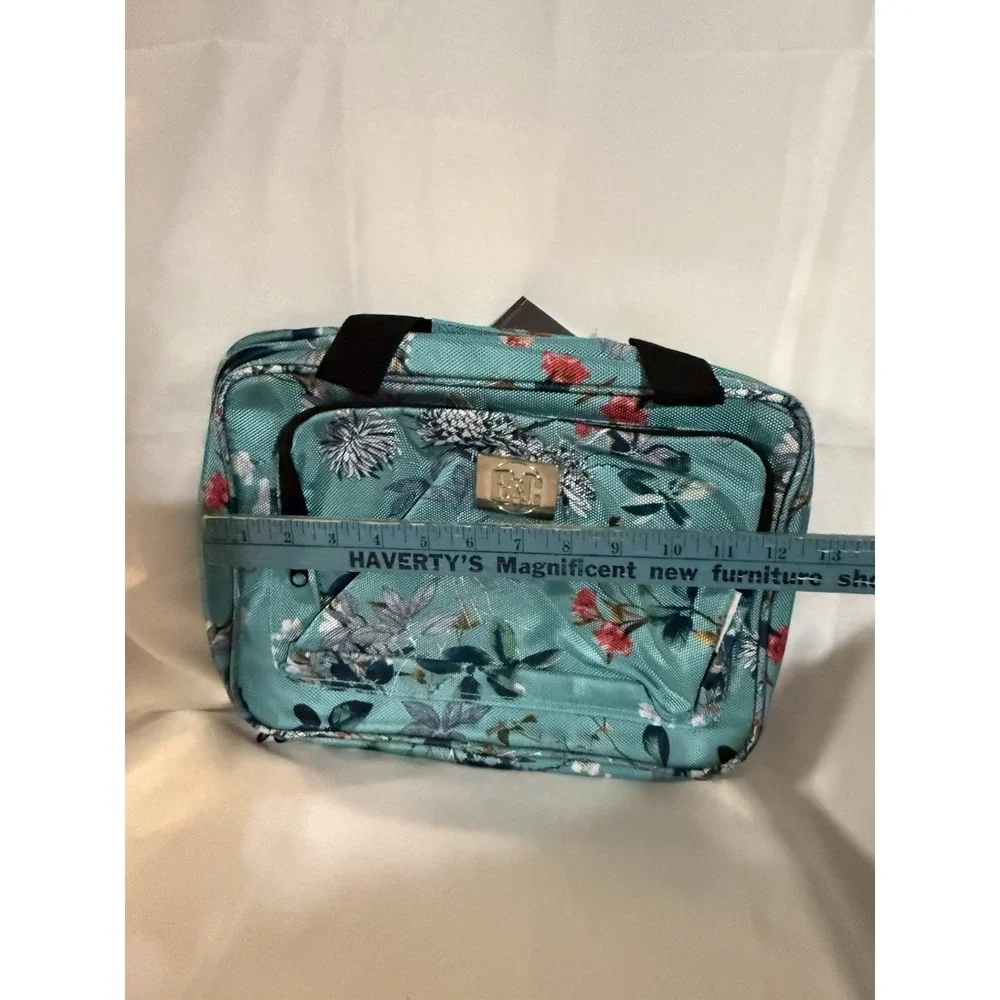B&C Large Hanging Travel Orginzer Bag Turquoise Flowers Multi-pockets